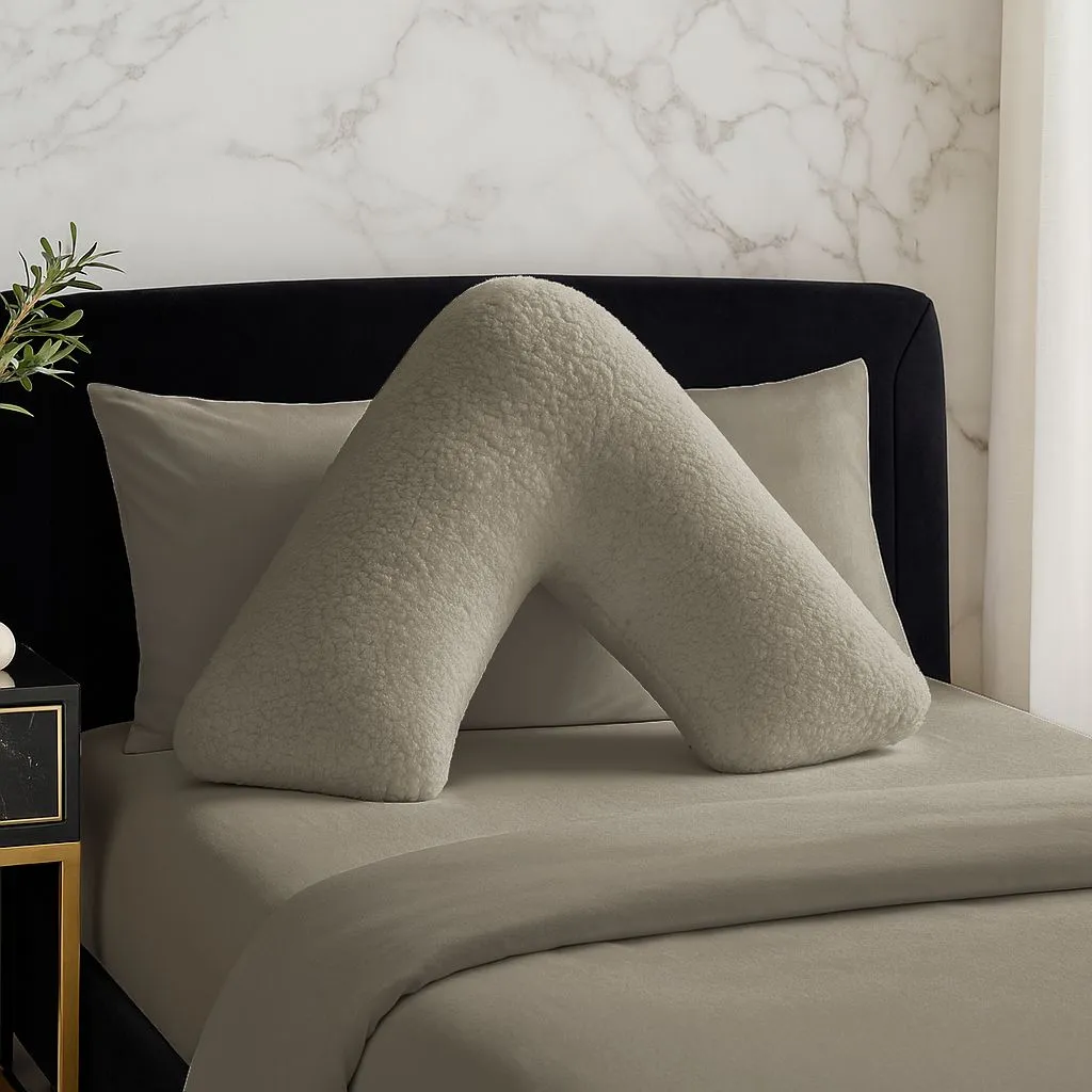 Snug City Teddy Bear Fleece Super Soft Cosy V Shape Pillowcase in Beige