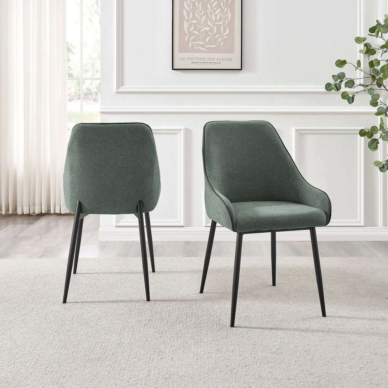 FurnitureboxUK Beaumont 2x Fabric Black Leg Dining Chair in Green 3