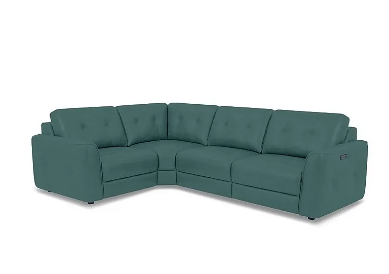 Drift Small Leather Power Glider Left Hand Facing Corner Sofa - BV Lake Green - Sofas and Armchairs - In Time for Christmas