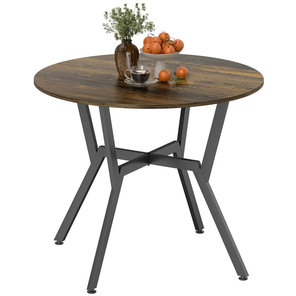 HOMCOM Small Kitchen Table with Black Steel Legs, Dining Table in Brown 2