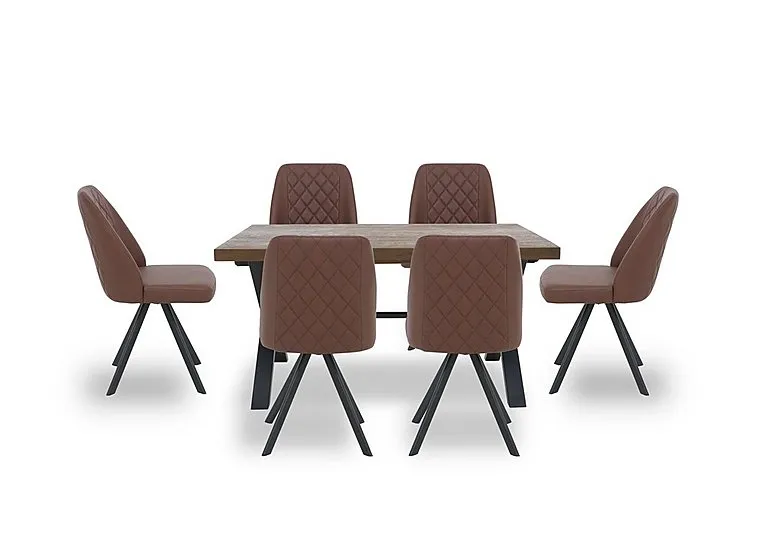 Jupiter Dining Table with X Shaped Legs and 6 Swivel Chairs - 150-cm