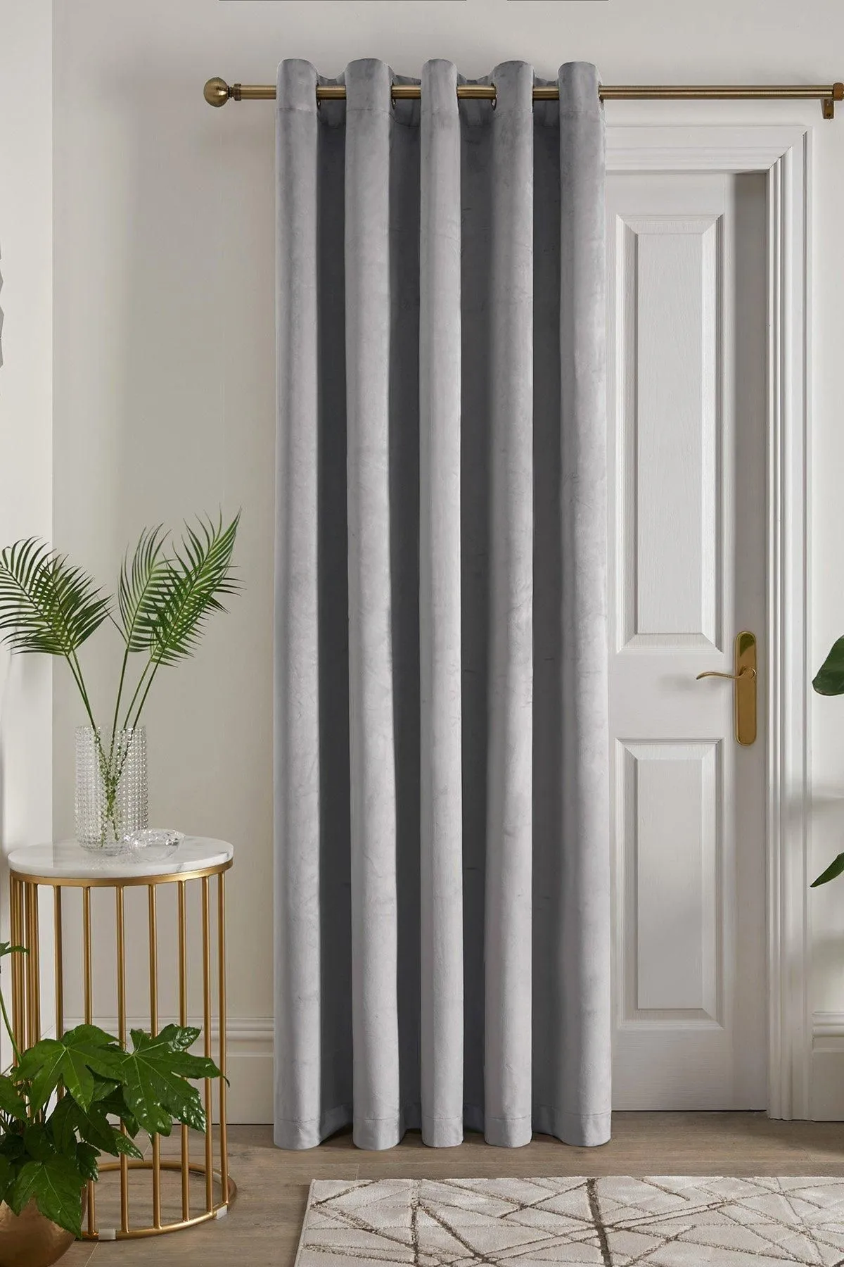 Laurence Llewelyn-Bowen 'Montrose' Velvet Blackout Eyelet Single Panel Door Curtain in Silver 1
