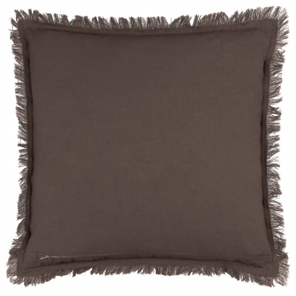 Yard Jaye 100% Cotton Velvet Fringed Cushion in Brown 2