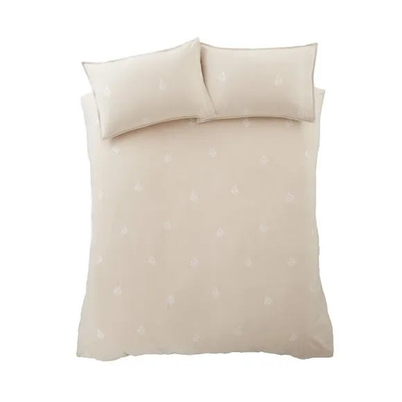 Bianca Fine Linens Embroidery Leaf 100% Brushed Cotton Duvet Cover & Pillowcase Set 6