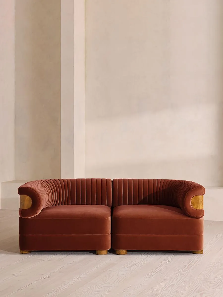 Caleb Modular Three Seater Sofa, Velvet, Rust, Dark Burl