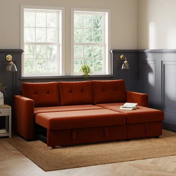 Barker Velvet Trundle Corner Chaise Sofa Bed 4