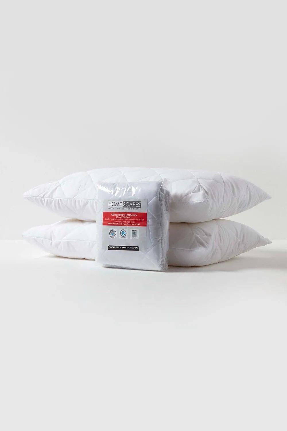 Homescapes Quilted Pillow Protector Pair, Standard Size in White