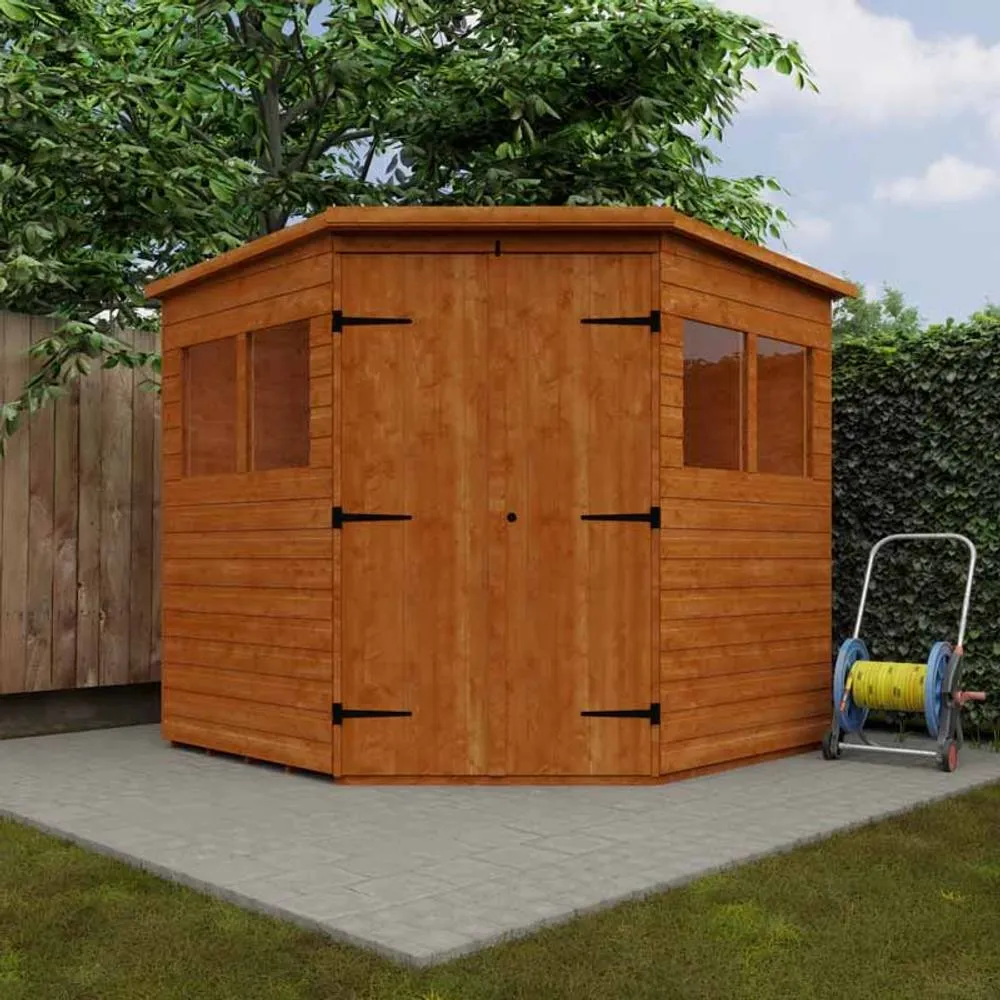 Buttercup Farm 7 x 7 Feet Corner Shed 12mm Shed - Solid Wood/Softwood/Pine in Burnt Orange 2