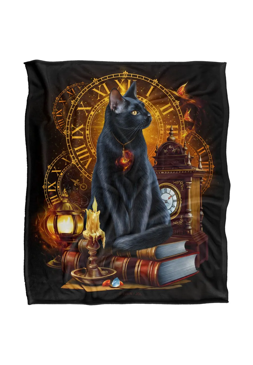 JQ Licensing En Black Cat Time Clocks Silky Touch Super Soft Throw Blanket 152 X 127 cm in White