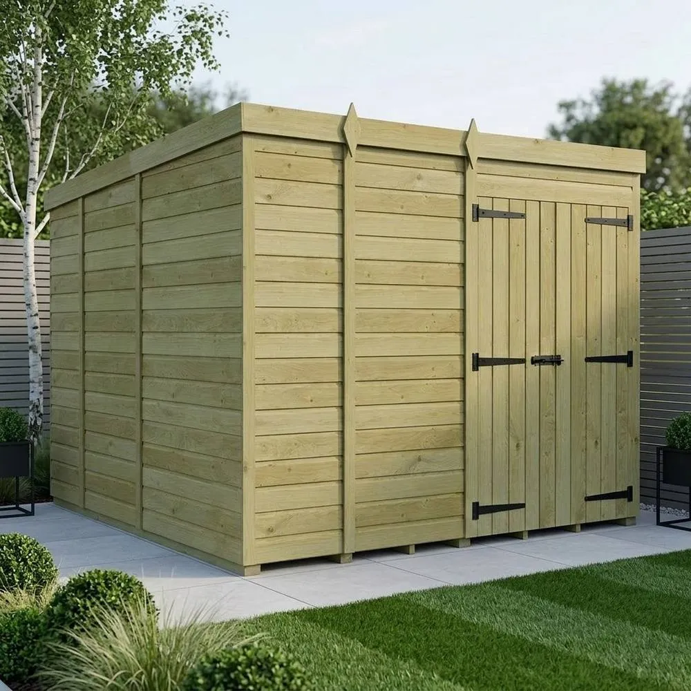 Buttercup Farm 9ft x 9ft Pent Garden Shed Double Door No Windows - Timber in Brown 2