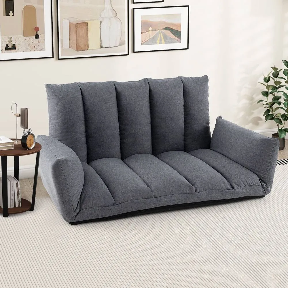 Costway Foldable Floor Sofa Upholstered Recliner Chair W/Adjustable Backrest in Grey 3