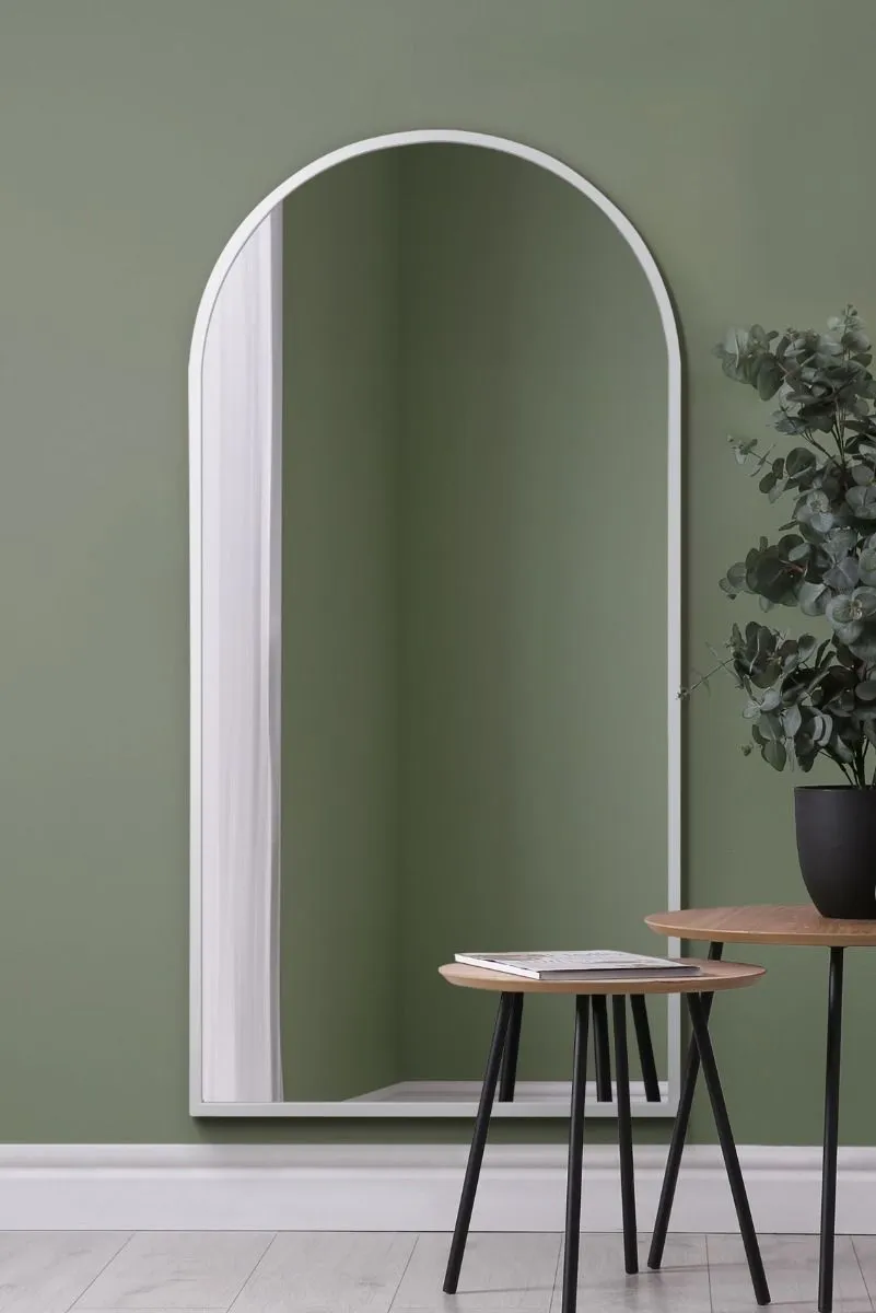 MirrorOutlet White Framed Arched Leaner/Wall Mirror 63" X 31" (160CM X 80CM)