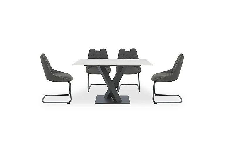 Warrior Crystal White Compact Fixed Dining Table with 4 Cantilever Chairs - White