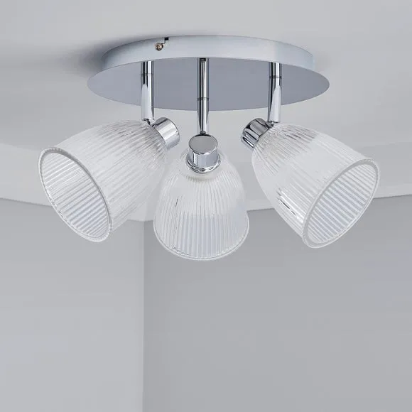 Bremont 3 Light Ribbed Glass Bathroom Semi Flush Spotlight 2