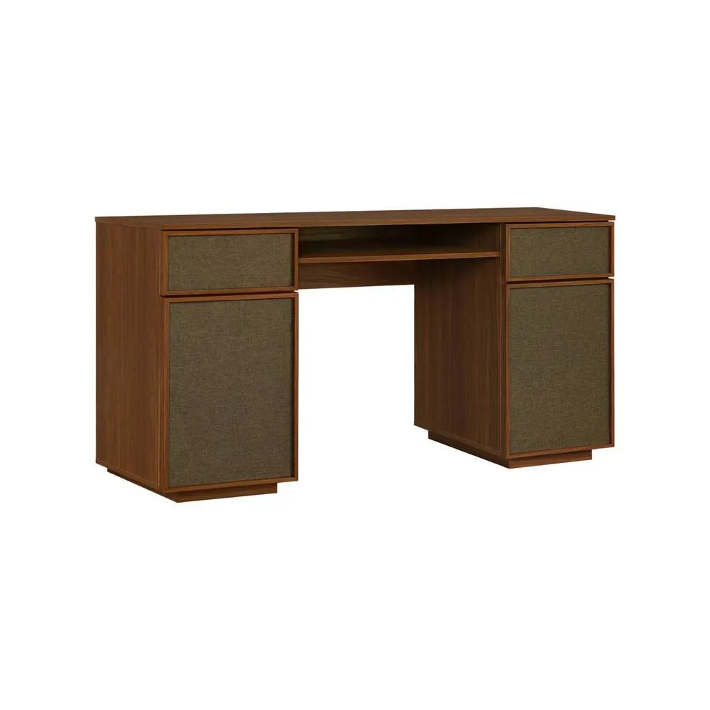 sweeek Desk with 2 doors, 2 drawers, 1 niche fabric & wood decor 140cm in Dark Brown 2