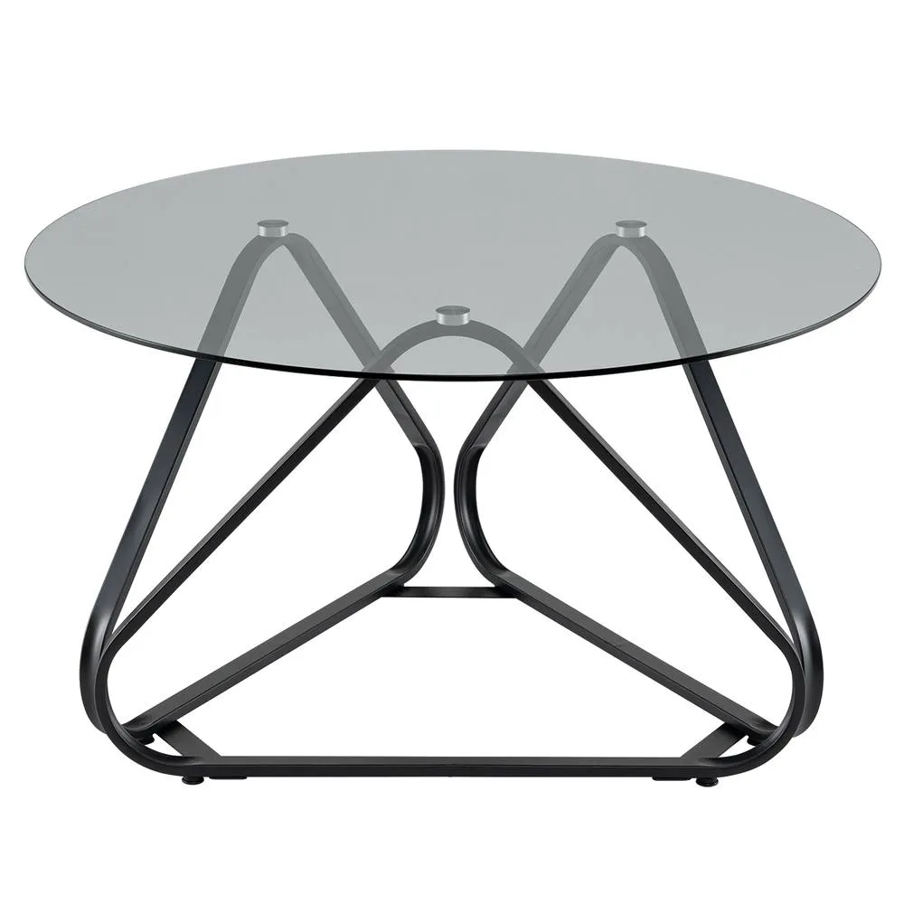 Costway Tempered Glass Coffee Table Round Accent Table Center Cocktail Table in Black 4