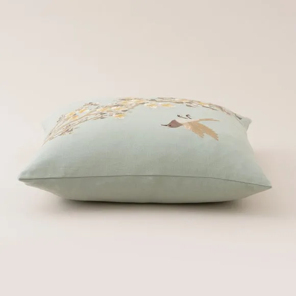 Embroidered Sparrow Cotton Square Cushion 4