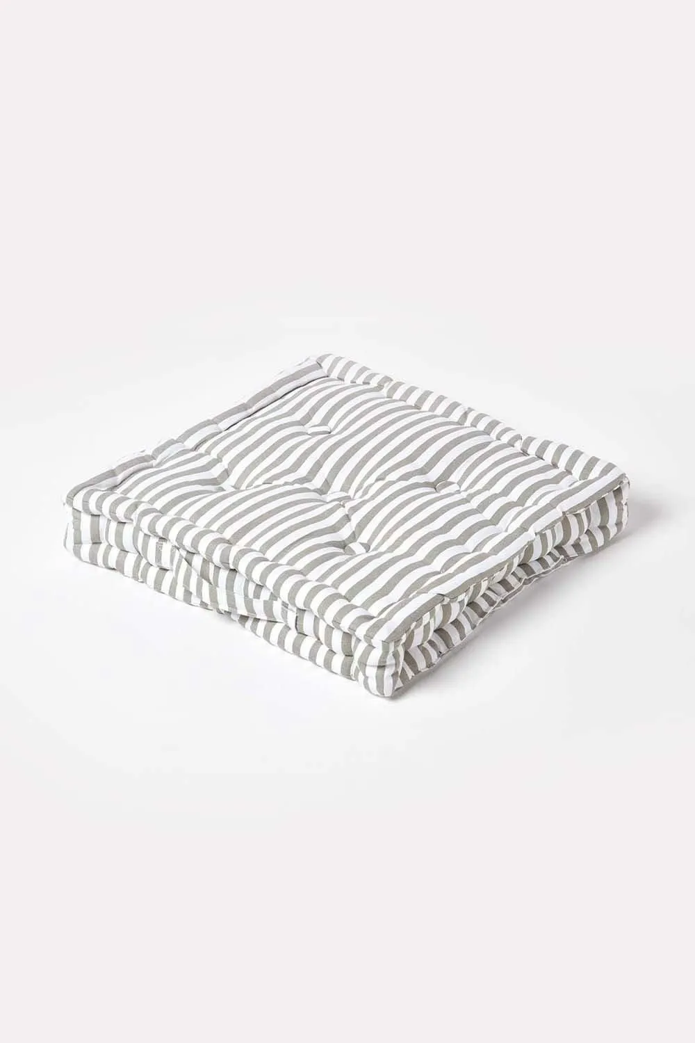 Homescapes Cotton Thin Stripe Floor Cushion in Light Grey 1