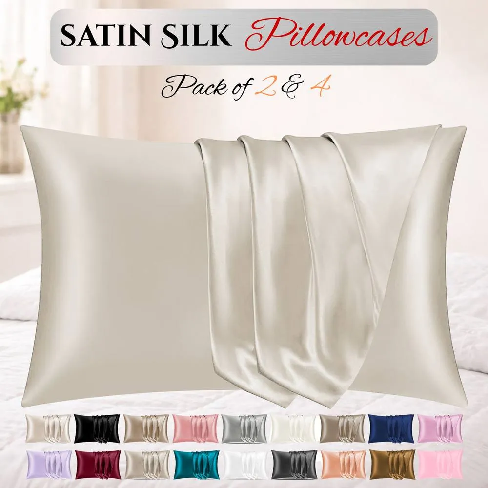 Grace Super Soft Pillow Cases 2 Pack Satin Silk Envelope Closure in Khaki