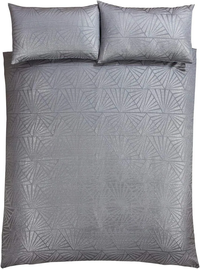 Smart Living Luxury Hotel Quality Lurex Jacquard Geometric Deco Duvet Cover with Pillowcases in Natural 3