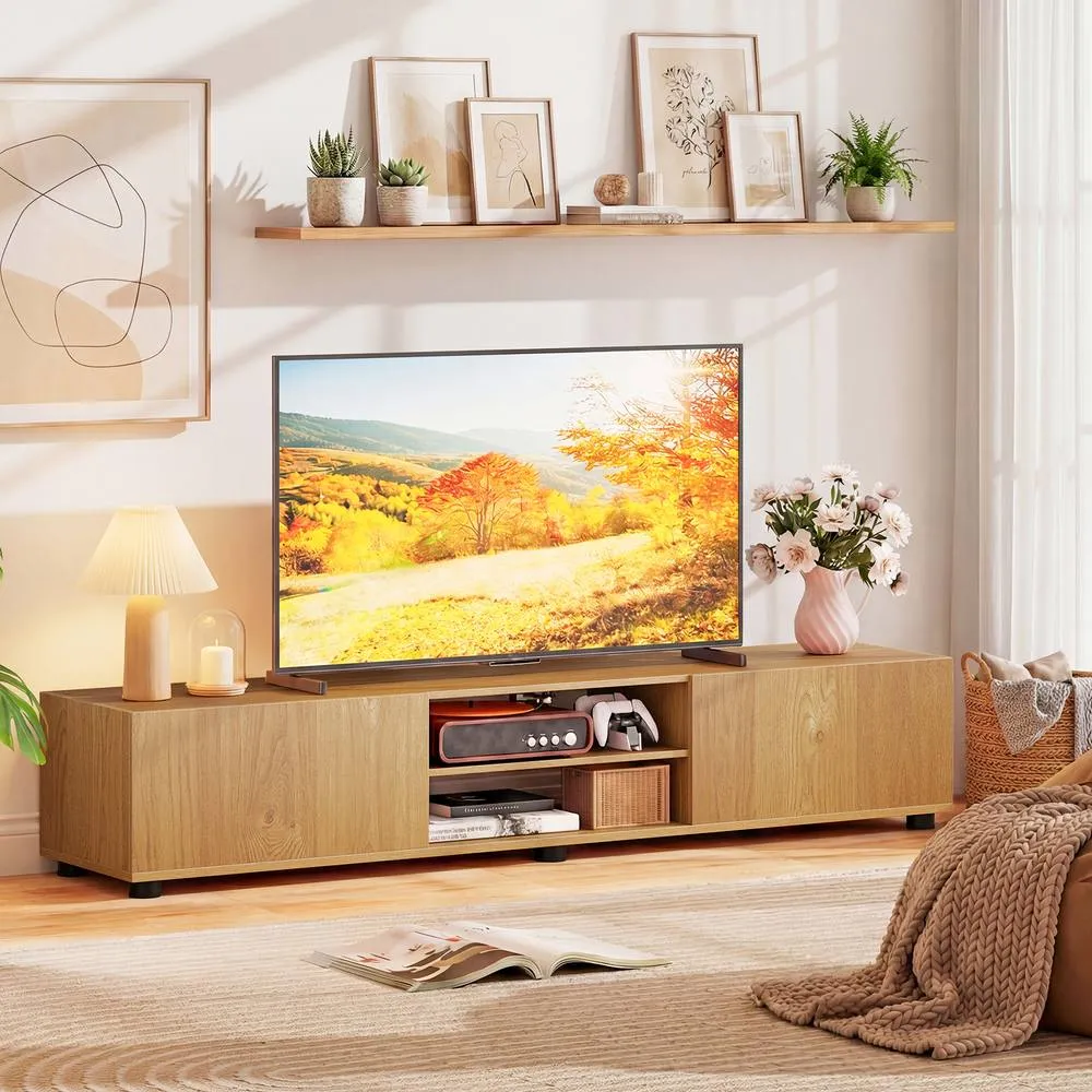 Costway TV Stand for TVs up to 70 Inch Brown/Natural/White in Natural 4