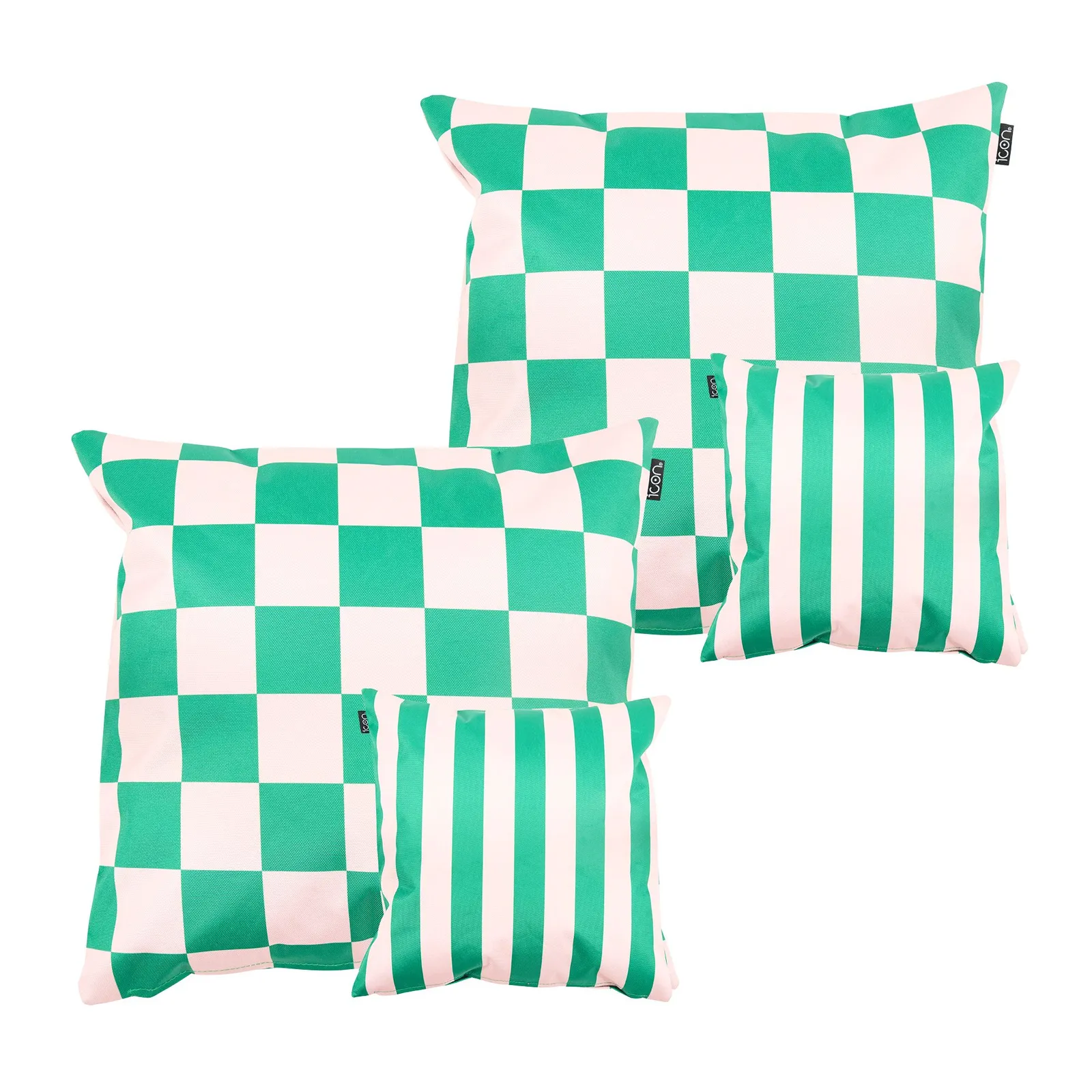 icon Indoor & Outdoor Checkerboard Waterproof Cushion Green Set of 2