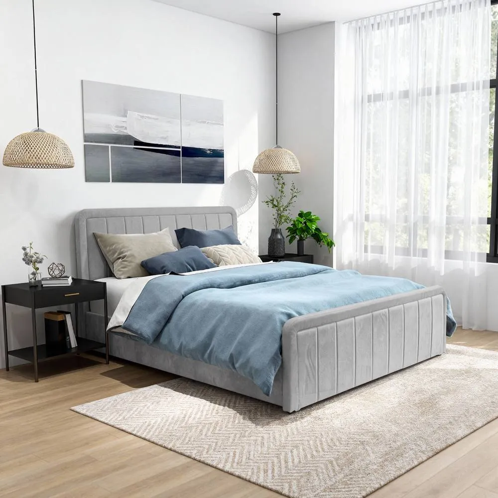Comfy Living Ltd Brushed Velvet Ottoman Bedframe in Light Grey 4