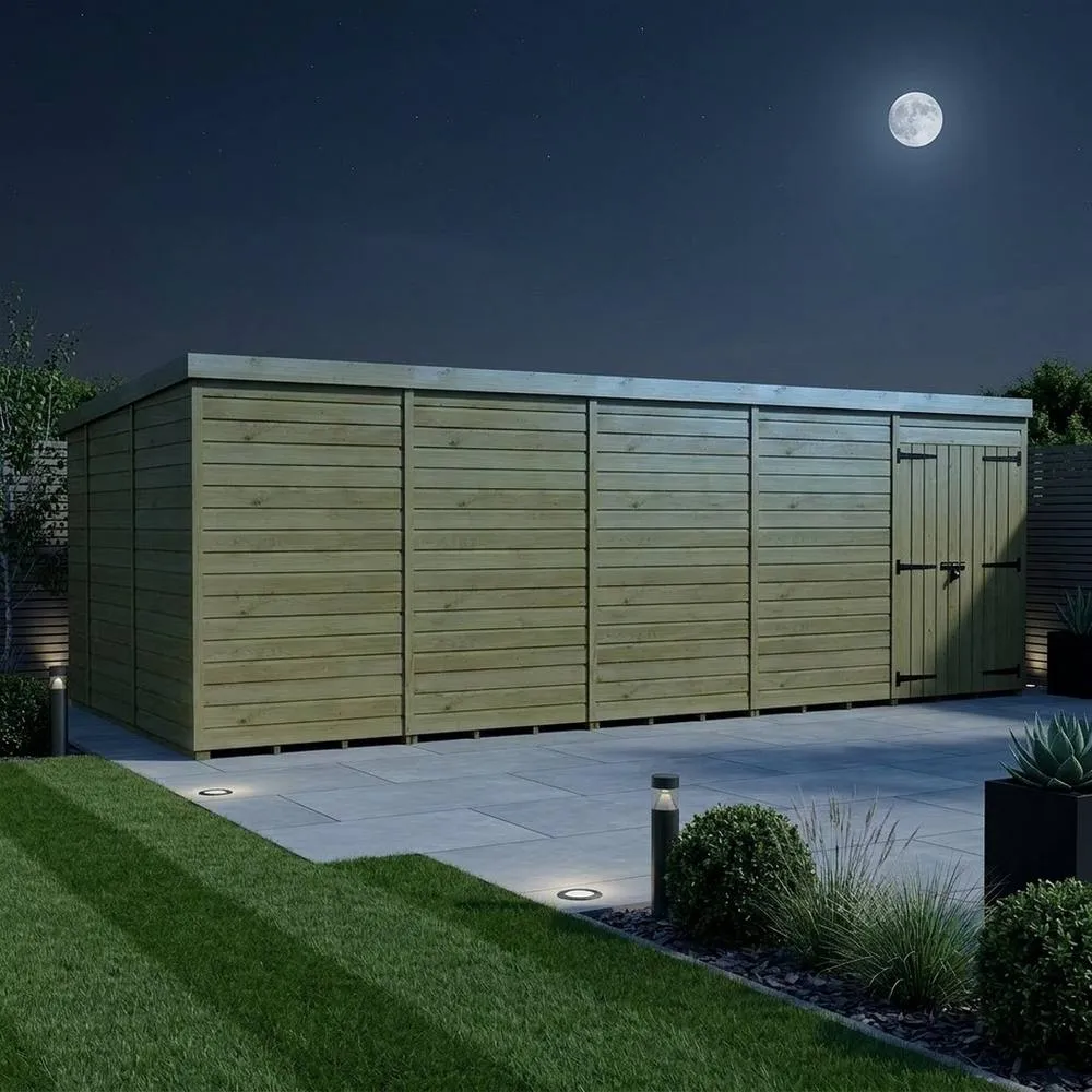 Buttercup Farm 20ft x 10ft Pent Garden Shed Double Door No Windows - Timber in Brown 3