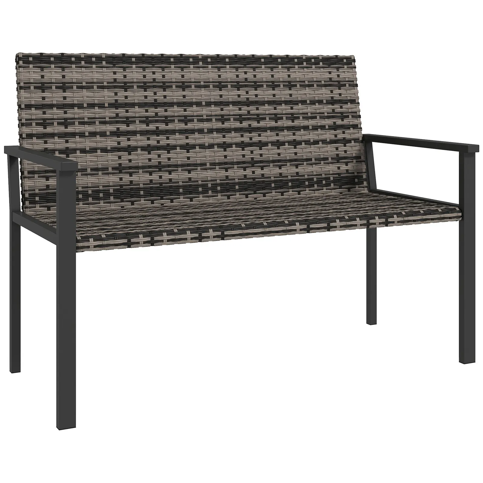 OUTSUNNY Rattan Garden Bench Loveseat with Quick-Drying Padding in Grey 2