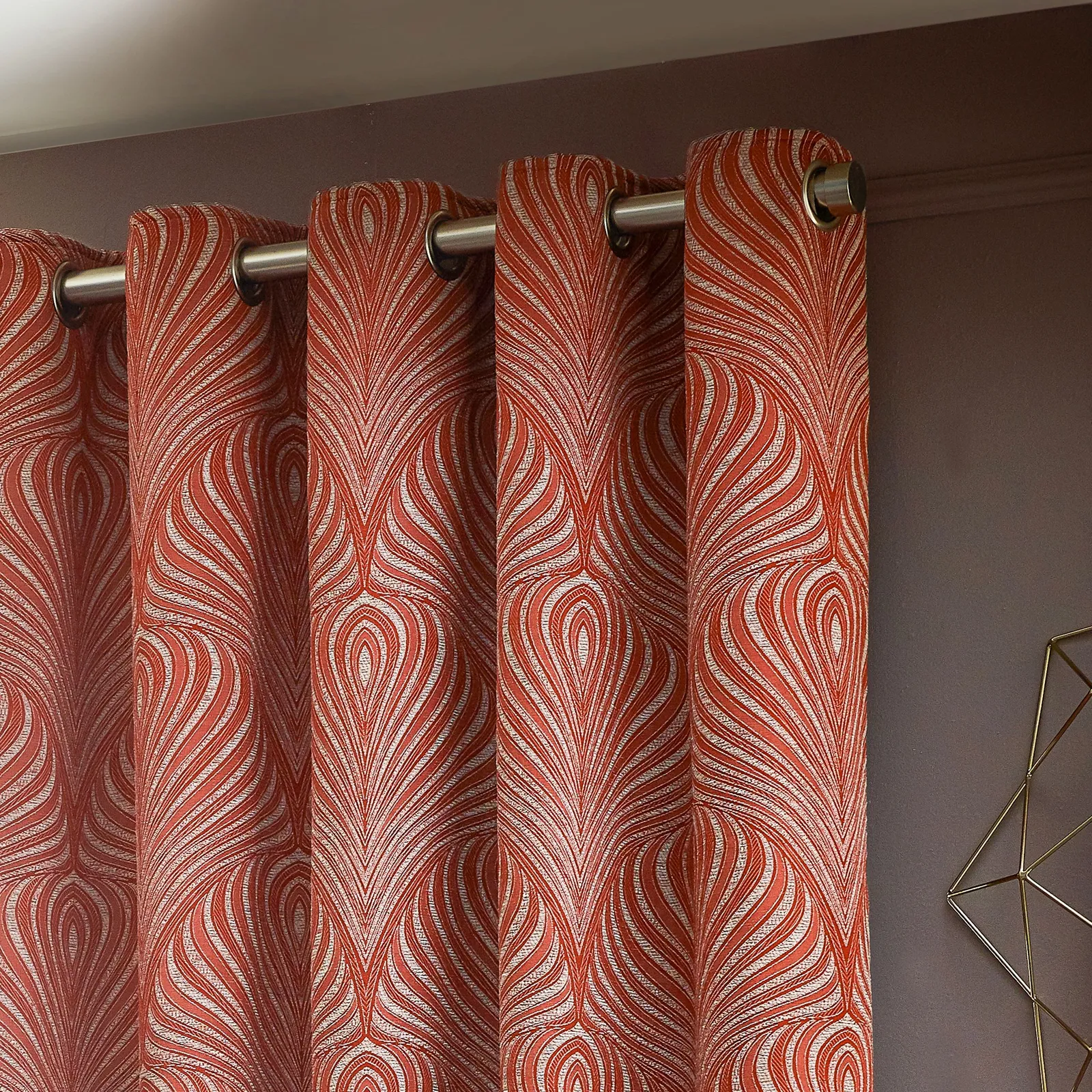 Paoletti Gatsby Jacquard Eyelet Curtains in Terracotta 3