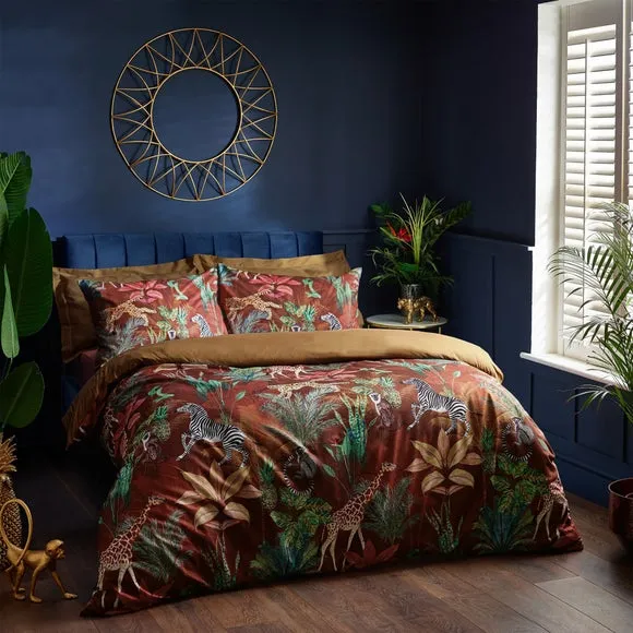 Wylder Aranya Velvet Duvet Cover & Pillowcase Set, Rust 6