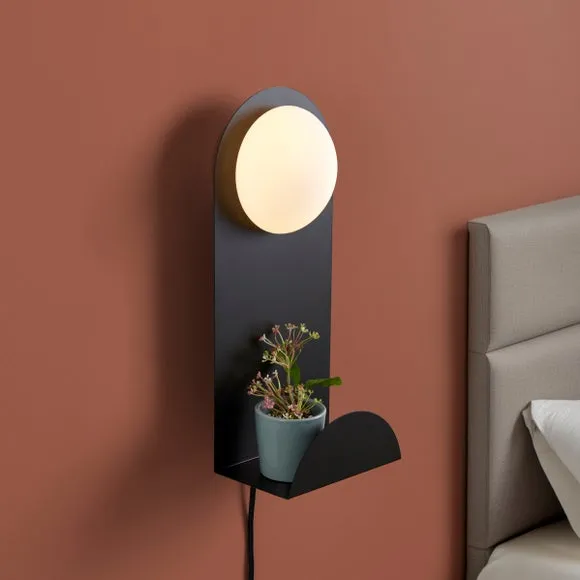 Elements Harton Shelved Plug In Wall Light 3
