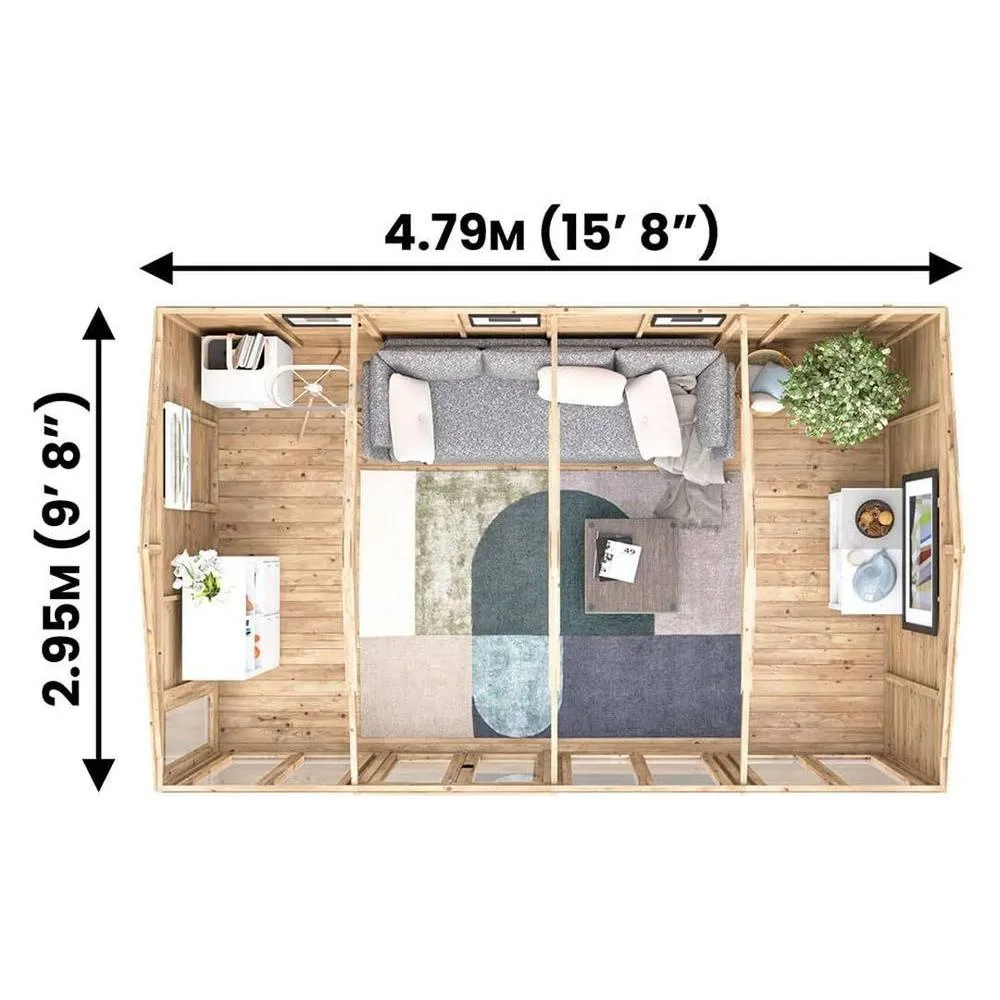 Dunster House Summerhouse 4.8m x 3m (16' x 10') Reverse Apex, RagePanda Modular in Brown 3