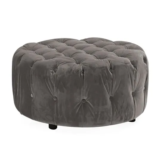 Reedy Velvet Deep Buttoned Foot Stool In Grey Finish