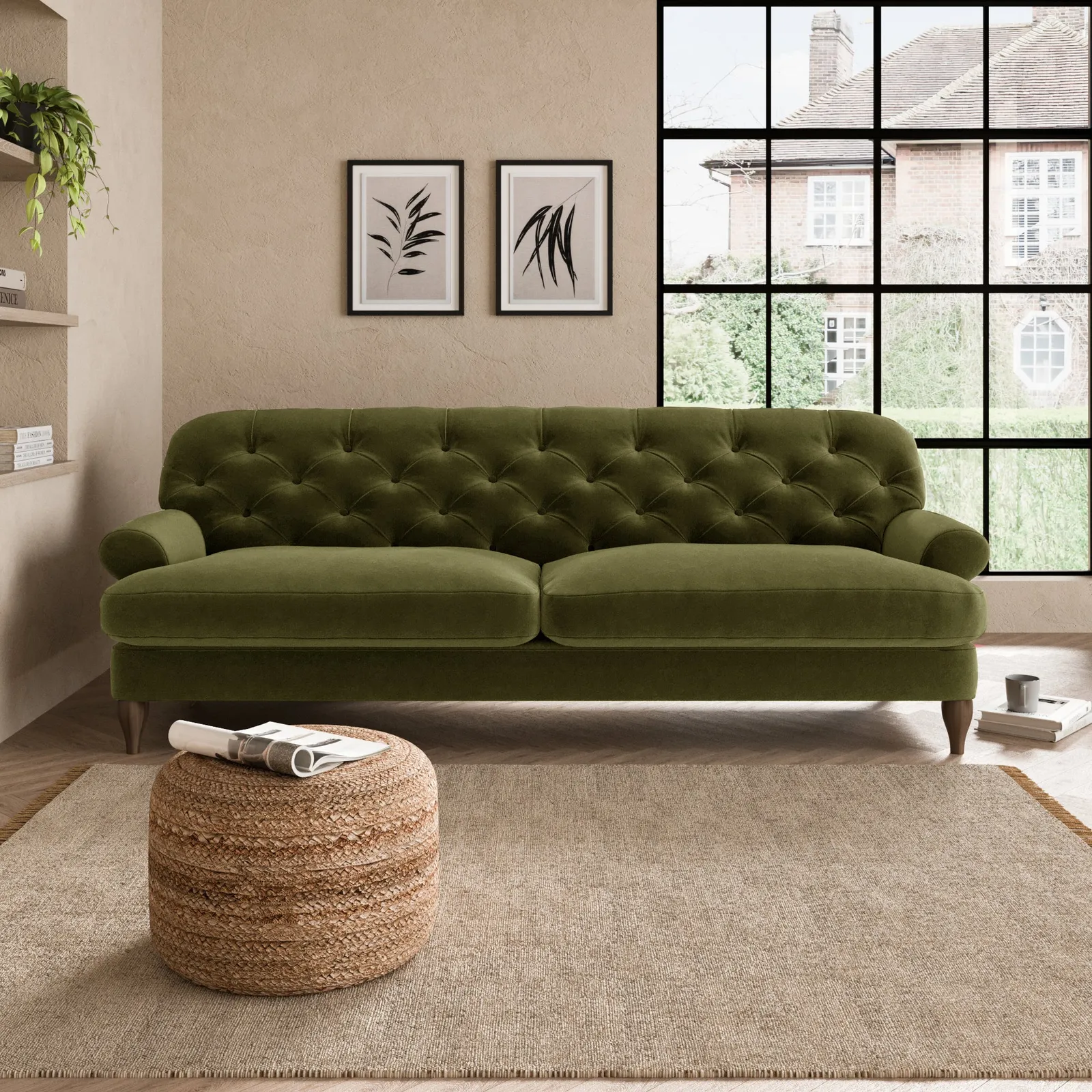 Canterbury Luxury Velvet 4 Seater Sofa Luxury Velvet Olive