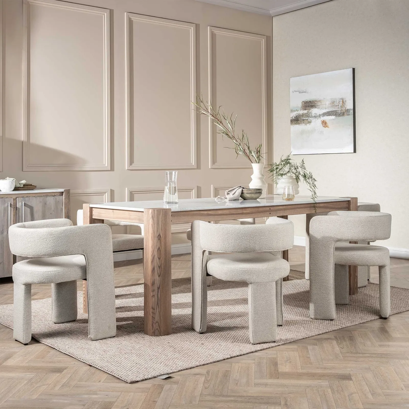Koda Dining Chair With Arms, White Fabric | Barker & Stonehouse 3
