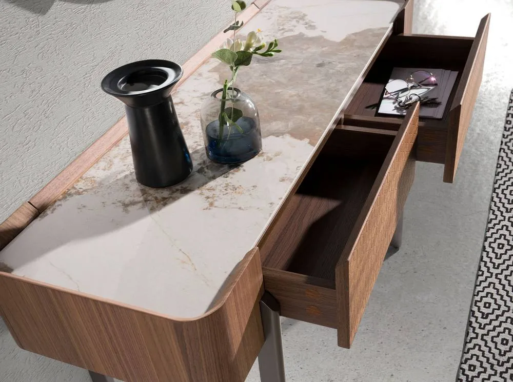 Angel Cerda Walnut-Veneer Console Table with White Porcelain in Brown 5