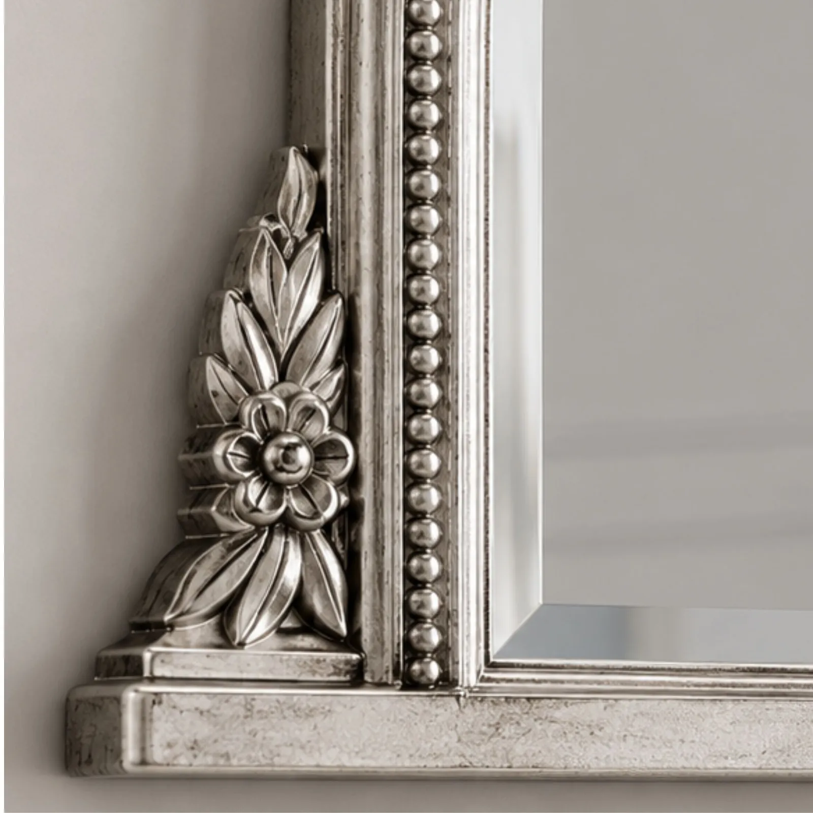 Yearn Mirrors Beaded Overmantle Mirror Silver Bevelled 101(w)x66cm(h) 3