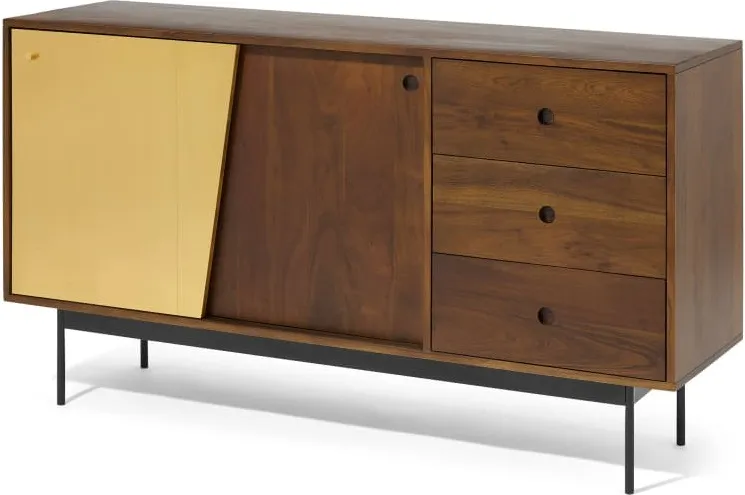 Mischa Wide Sideboard, Acacia Wood & Brass