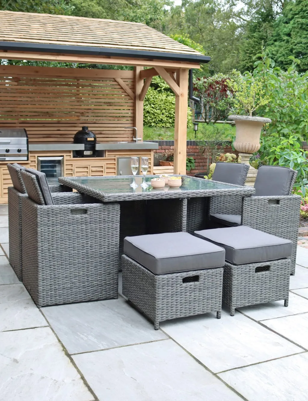 Royalcraft Paris 8 Seater Rattan Garden Cube Dining Set Grey