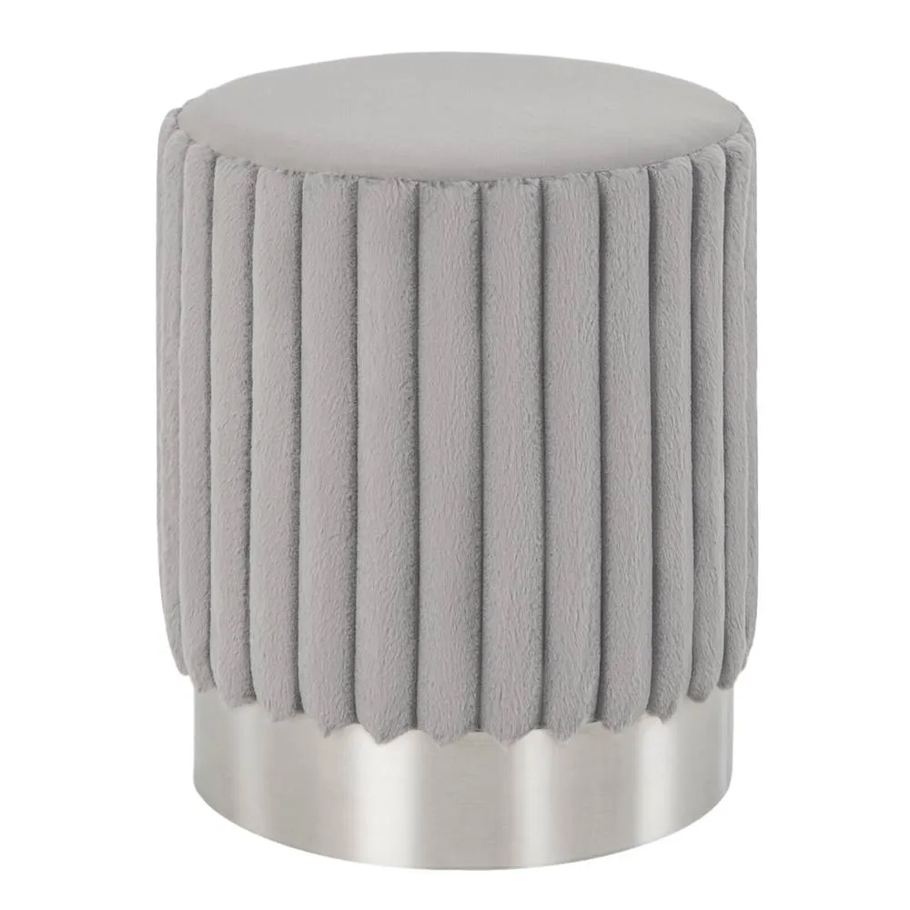 Costway Modern Round Velvet Ottoman Upholstered Footrest Stool Makeup Room in Grey