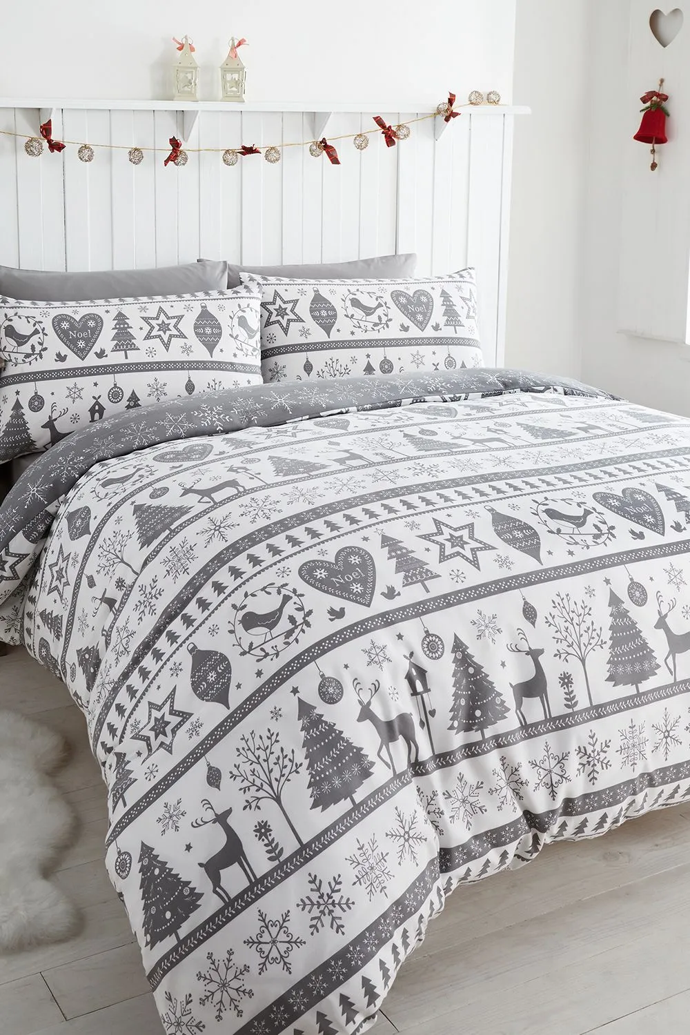 Portfolio Home Noel Christmas Duvet Cover Set in Grey