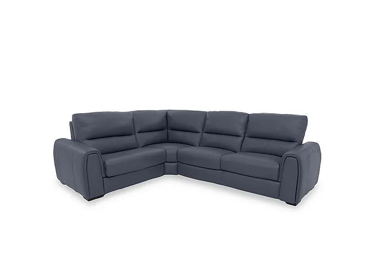 Flex Leather Small Left Hand Facing Corner Sofa Bed with Power Recliner and Storage Arms - BV Ocean Blue
