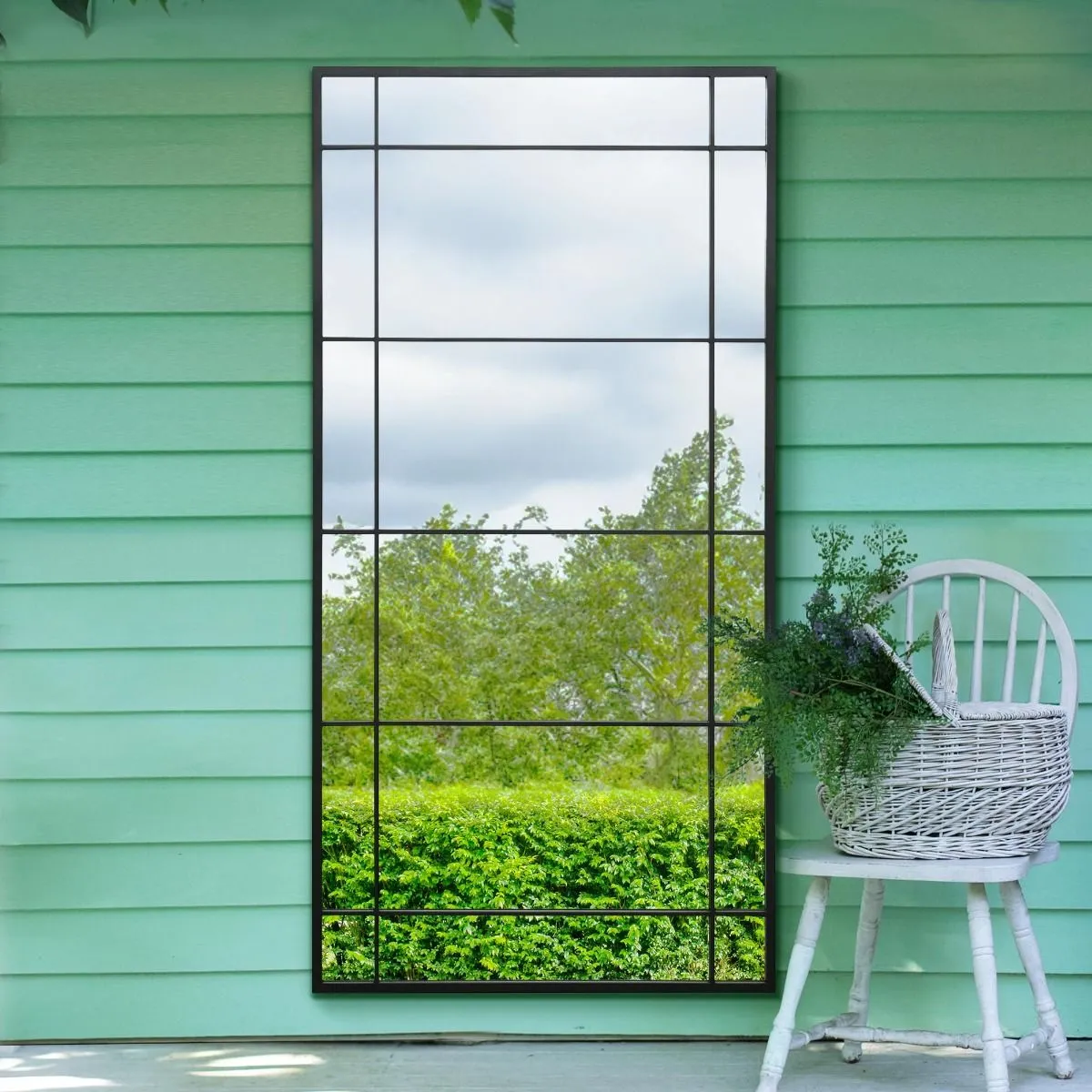 MirrorOutlet Black Metal Framed Window Wall or Leaner Garden Mirror (180CM X 90CM) 5