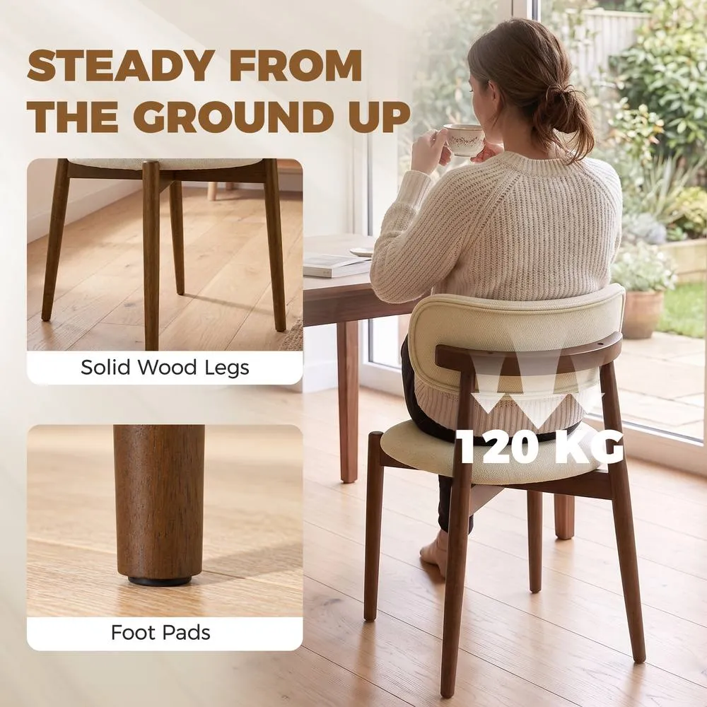 HOMCOM Dining Chairs Chenille Curved Backrest Set of 2 in Beige 5