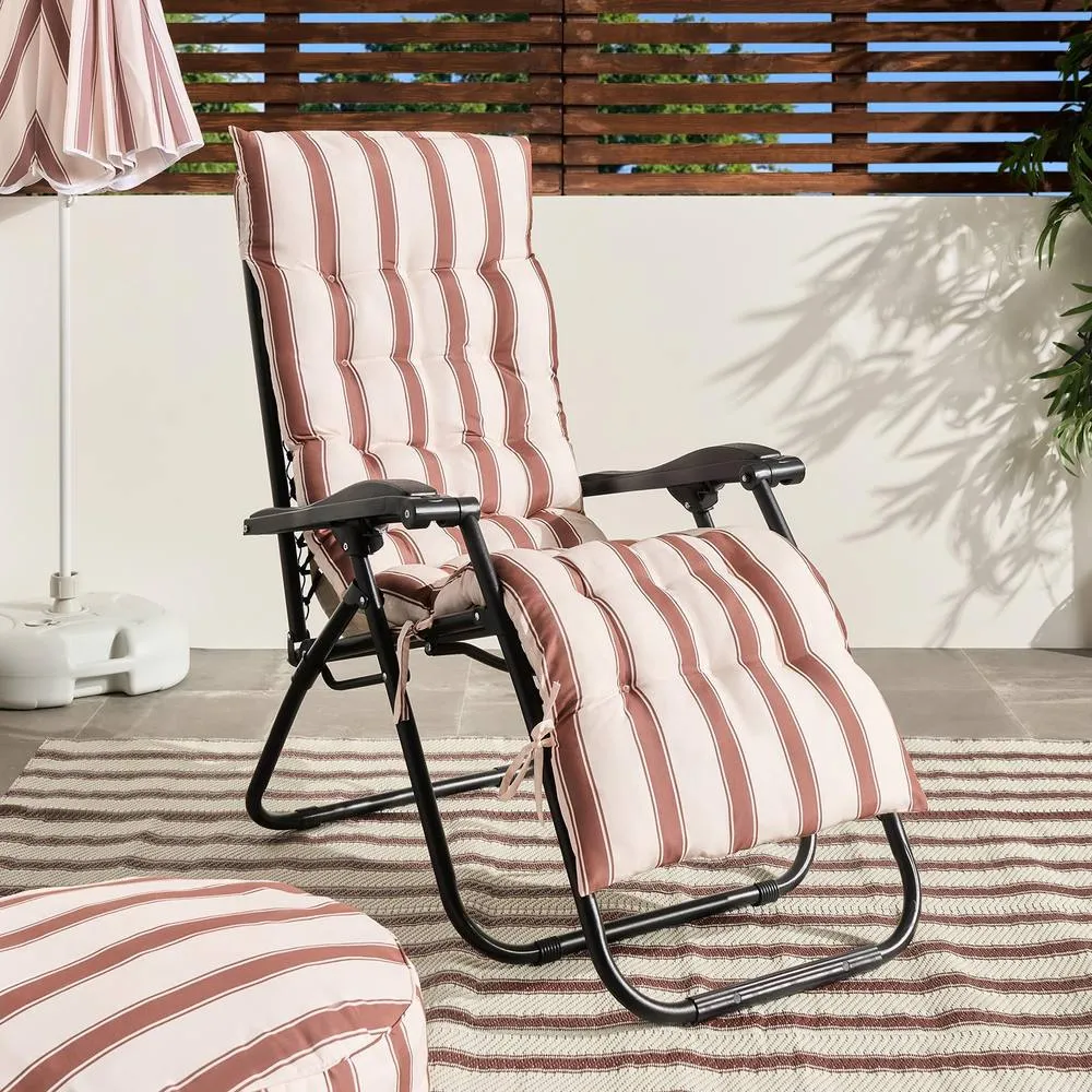 OHS Stripe Gravity Chair Seat Cushion Outdoor Garden Water Resistant in Chocolate