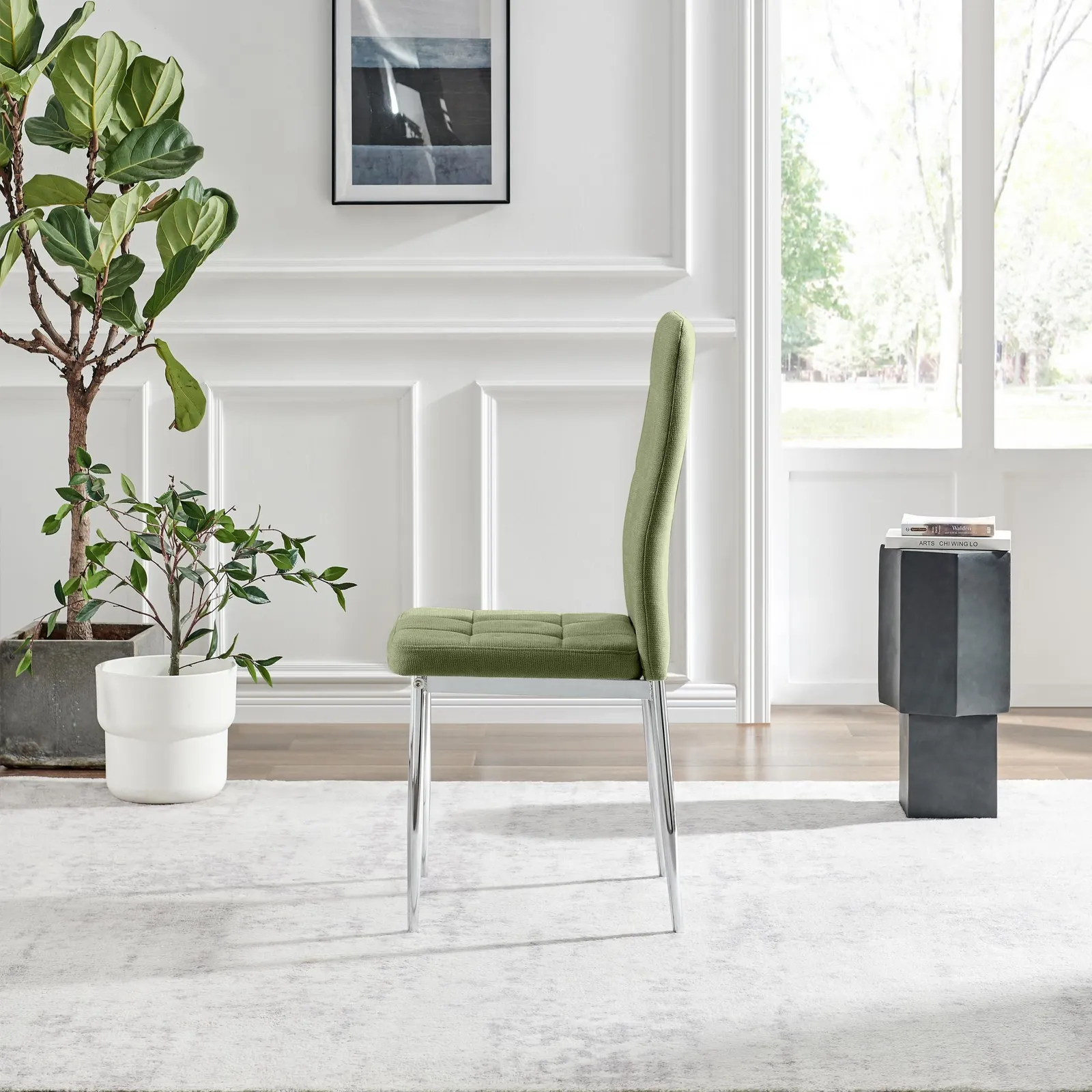FurnitureboxUK Set 2 Paloma Modern Fabric Dining Chairs On Silver Legs in Green 5