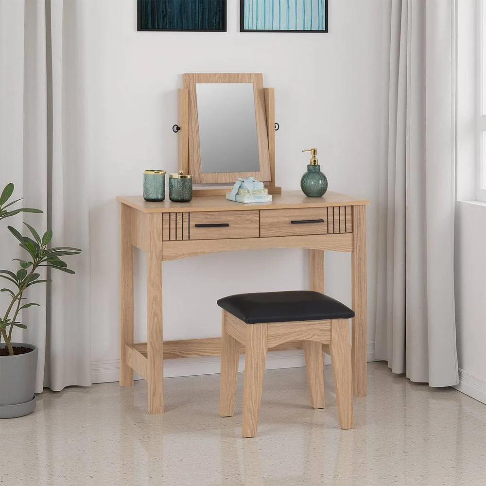 Seconique Tessa 2 Drawer Dressing Table Set - Natural Oak Effect in Light Oak