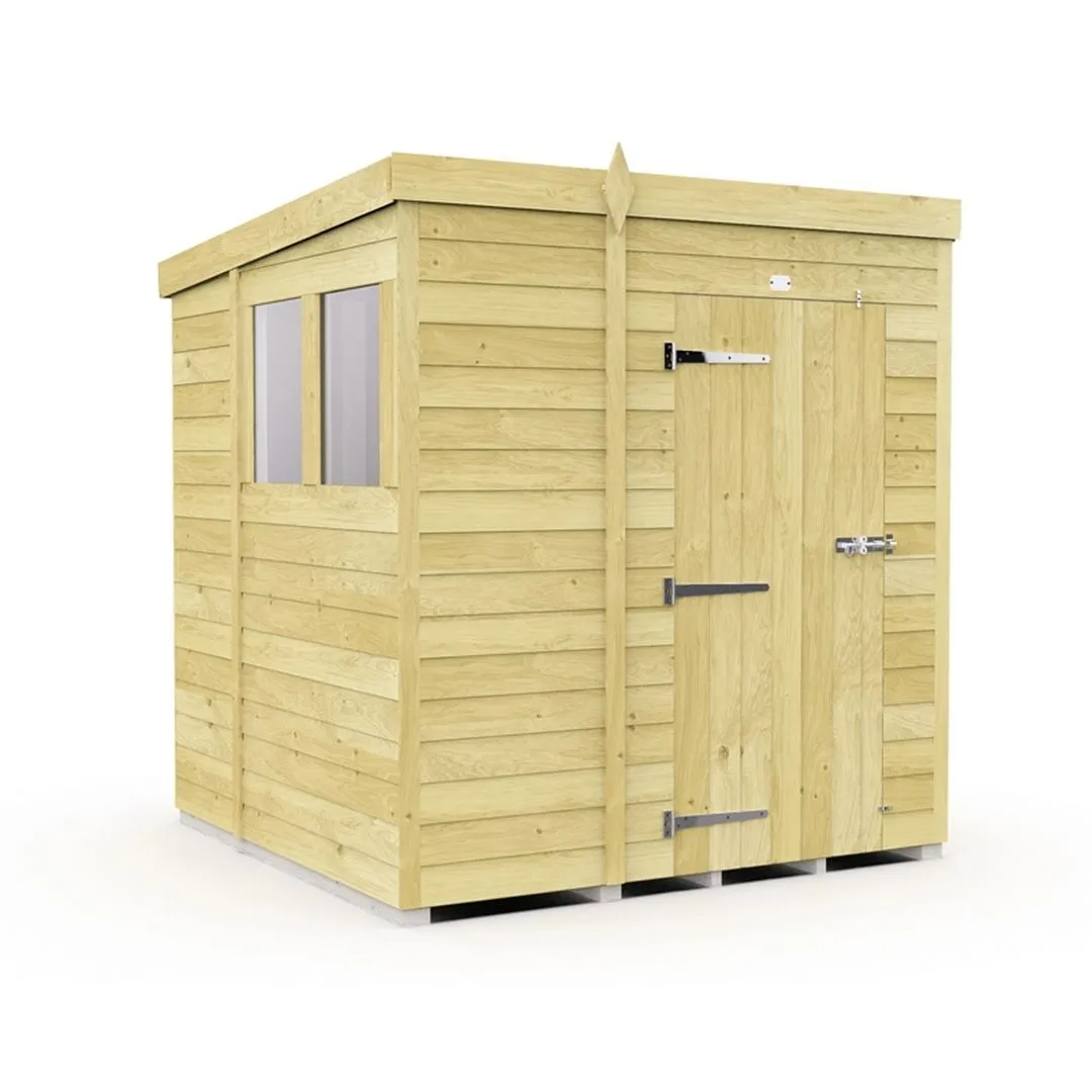 Buttercup Farm 7 x 6 Feet Pent Shed - Single Door W/ Windows - L178 x W214 x H201 cm in Brown