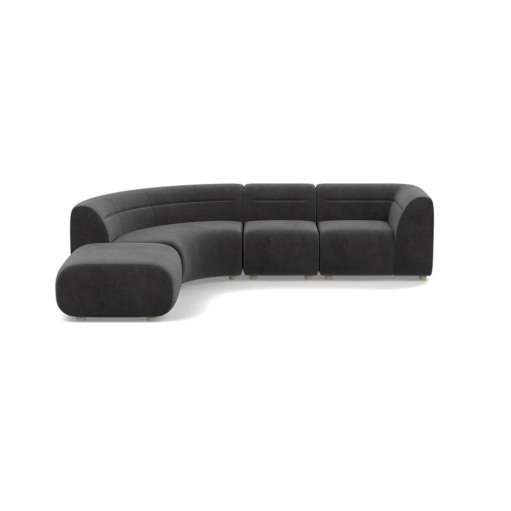 Heal's Lilli Left Hand Facing Curved Corner Sofa Smart Luxe Velvet Nickel Natural Beech Feet 1